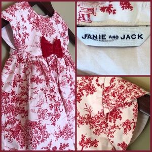 Janie and Jack Red & White Toile Dress w/ Bloomers